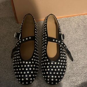 Black bedazzled flats
